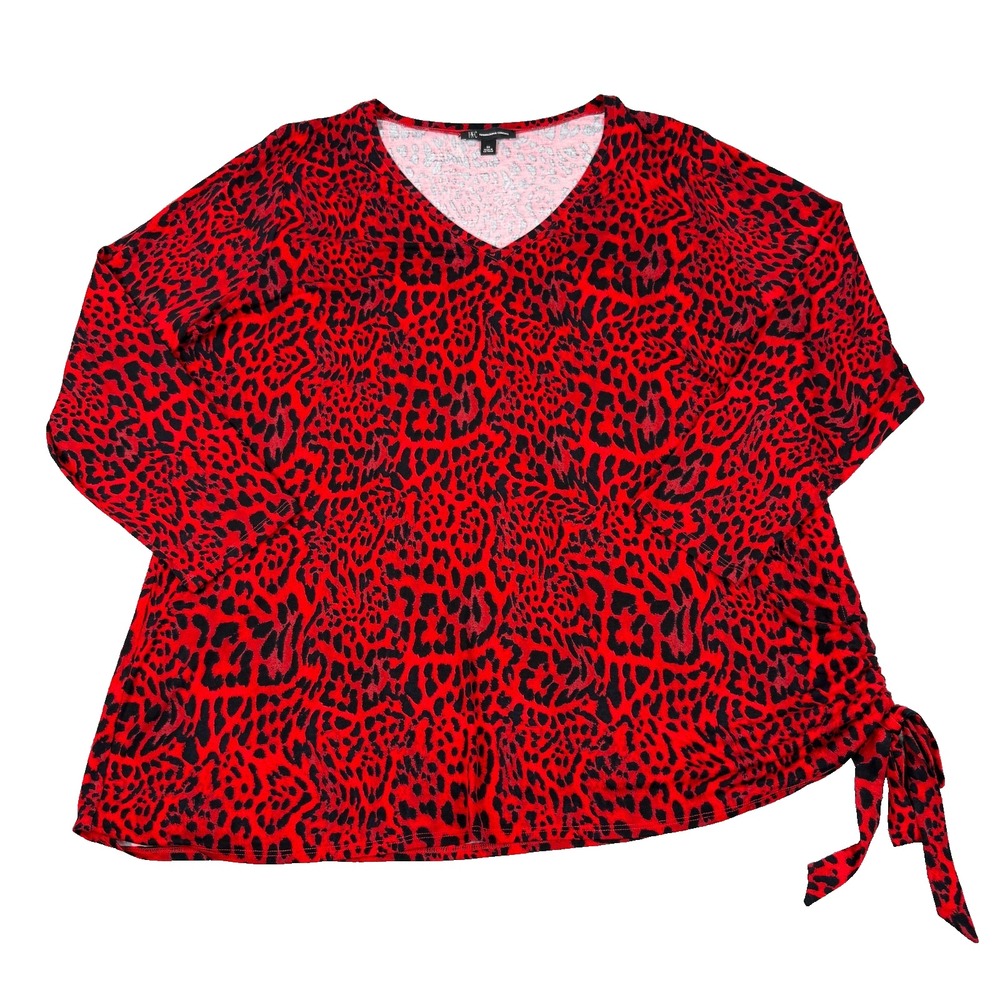 INC International Concepts Top Womens 3X Red Leopard Print Y2K Mob Wife Side Tie
